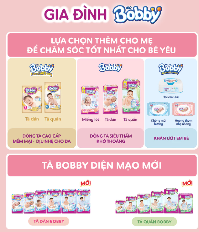  Tã dán sơ sinh Bobby NB70/S54/M46 mới- Lõi nén cotton-soft 3mm 