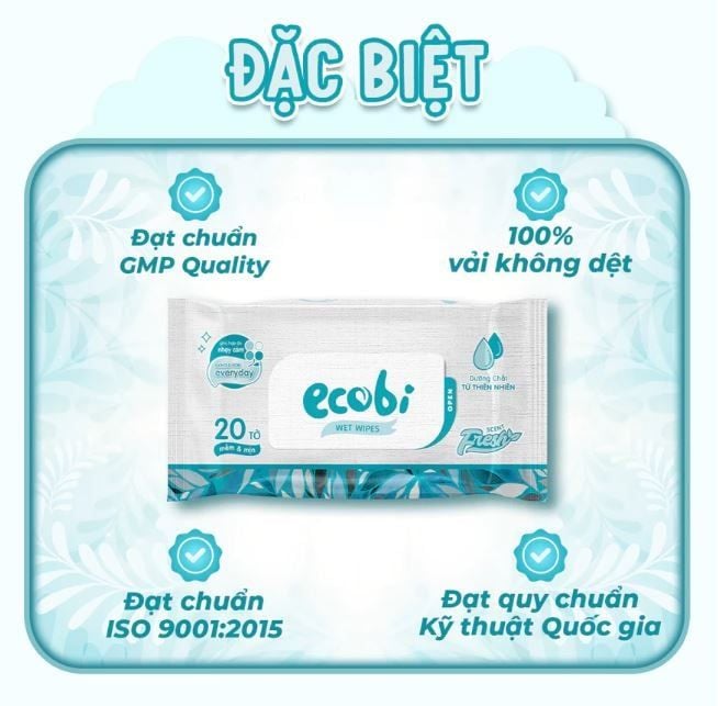  Khăn ướt cao cấp Ecobi gói 20 tờ không mùi 