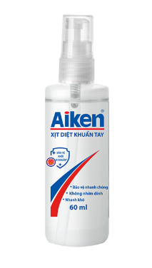  Xịt diệt khuẩn tay Aiken 60ml diệt 99,9% các loại vi khuẩn sau 30 giây tiếp xúc. 