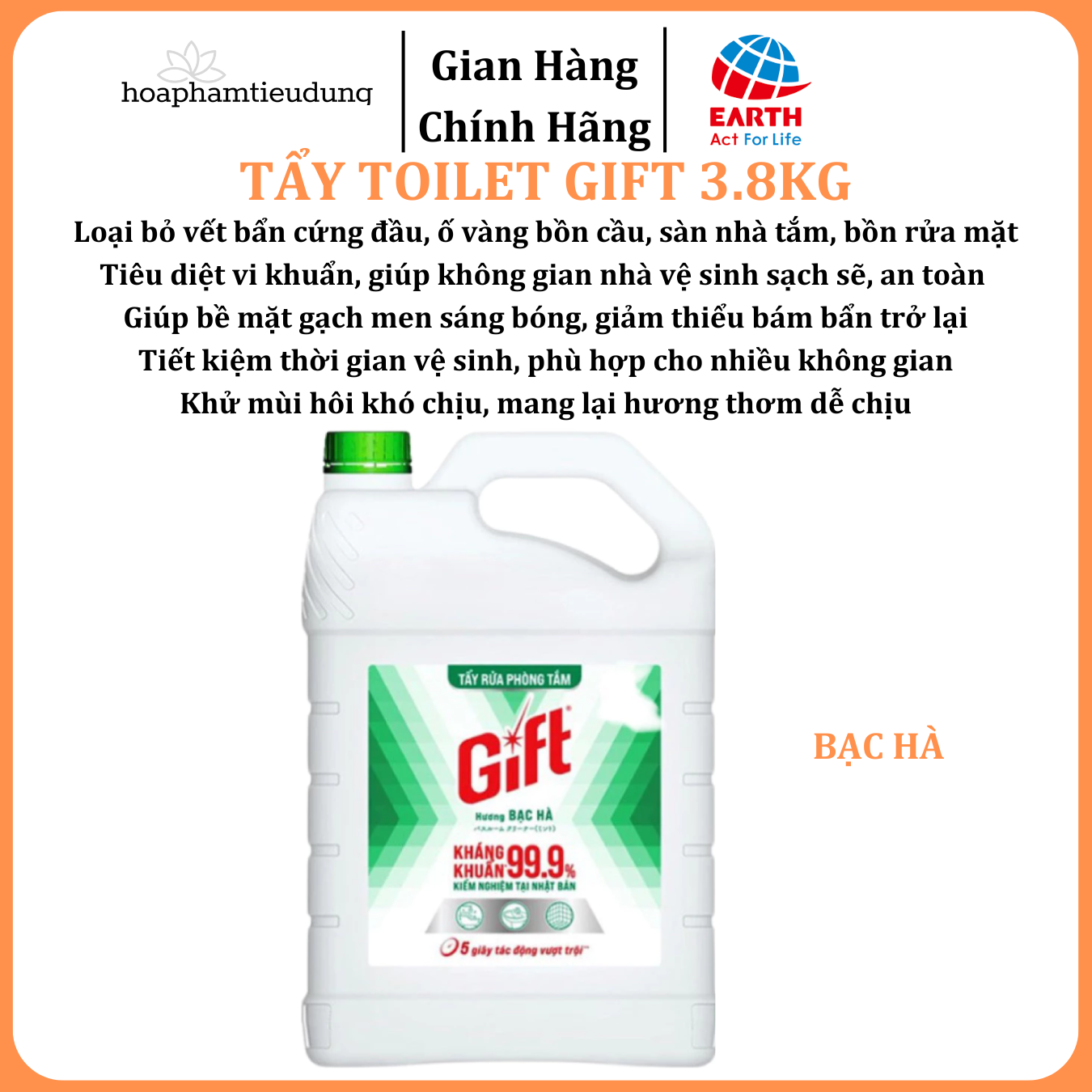  Tẩy Rửa Phòng Tắm, Nhà Vệ Sinh Siêu Sạch Gift Can Lớn 3.8kg, Sạch Nhanh 99,9% Mùi Nhẹ 