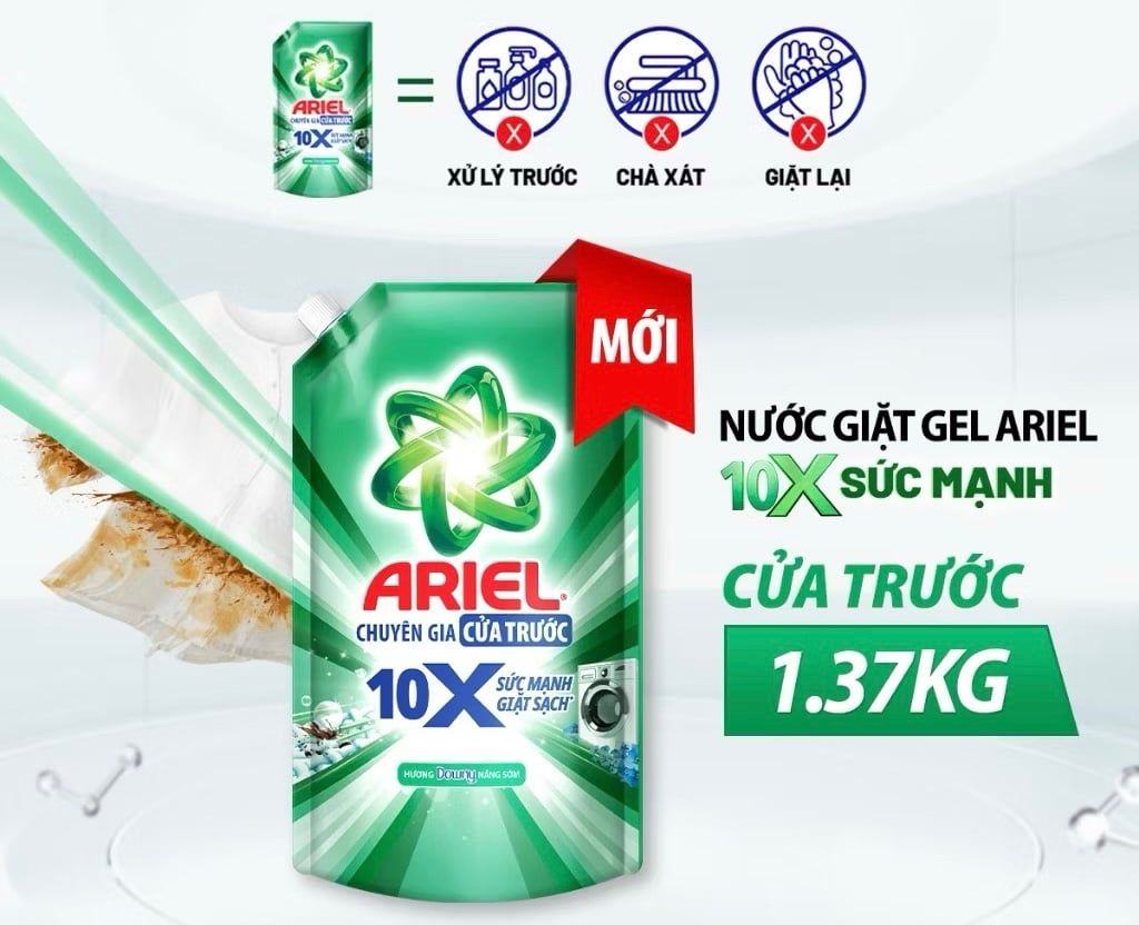  Nước Giặt Gel ARIEL 10X Sức Mạnh Giặt Sạch Chuyên Gia Cửa Trước - Cửa Trên Hương Downy Nắng Sớm Túi 1.37 - 4.05KG 