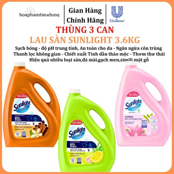  Nước lau sàn Sunlight tinh dầu thảo mộc hương hoa lily và hương thảo can 3.6kg 
