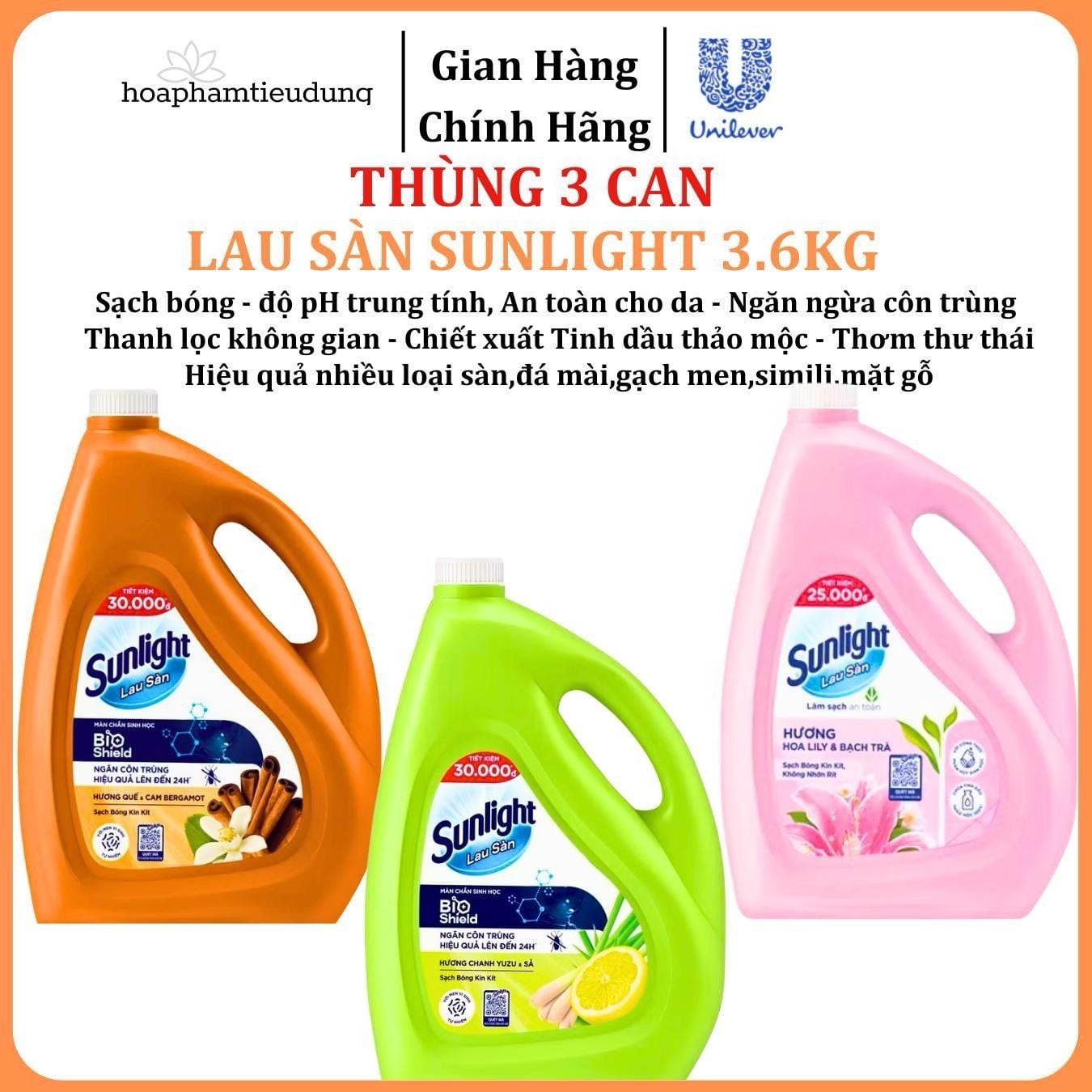 Nước lau sàn Sunlight tinh dầu thảo mộc hương hoa lily và hương thảo can 3.6kg 