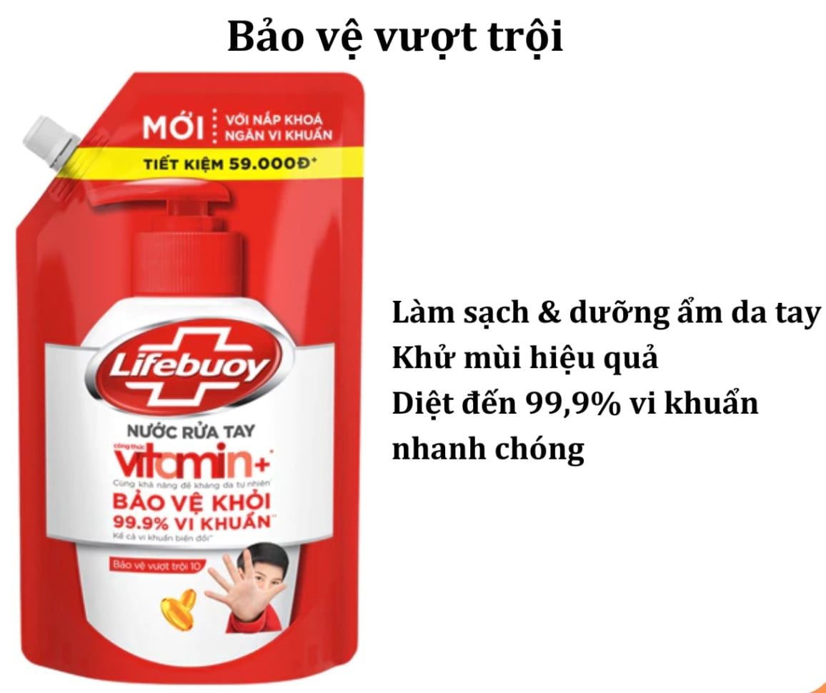  Nước rửa tay sạch khuẩn Lifebuoy Dạng Túi 1 KG có vòi tiện lợi sử dụng 
