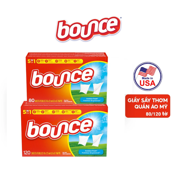  (Hàng nhập khẩu USA) Giấy Sấy Thơm BOUNCE Sheets Outdoor Fresh Hộp 120 Tờ 