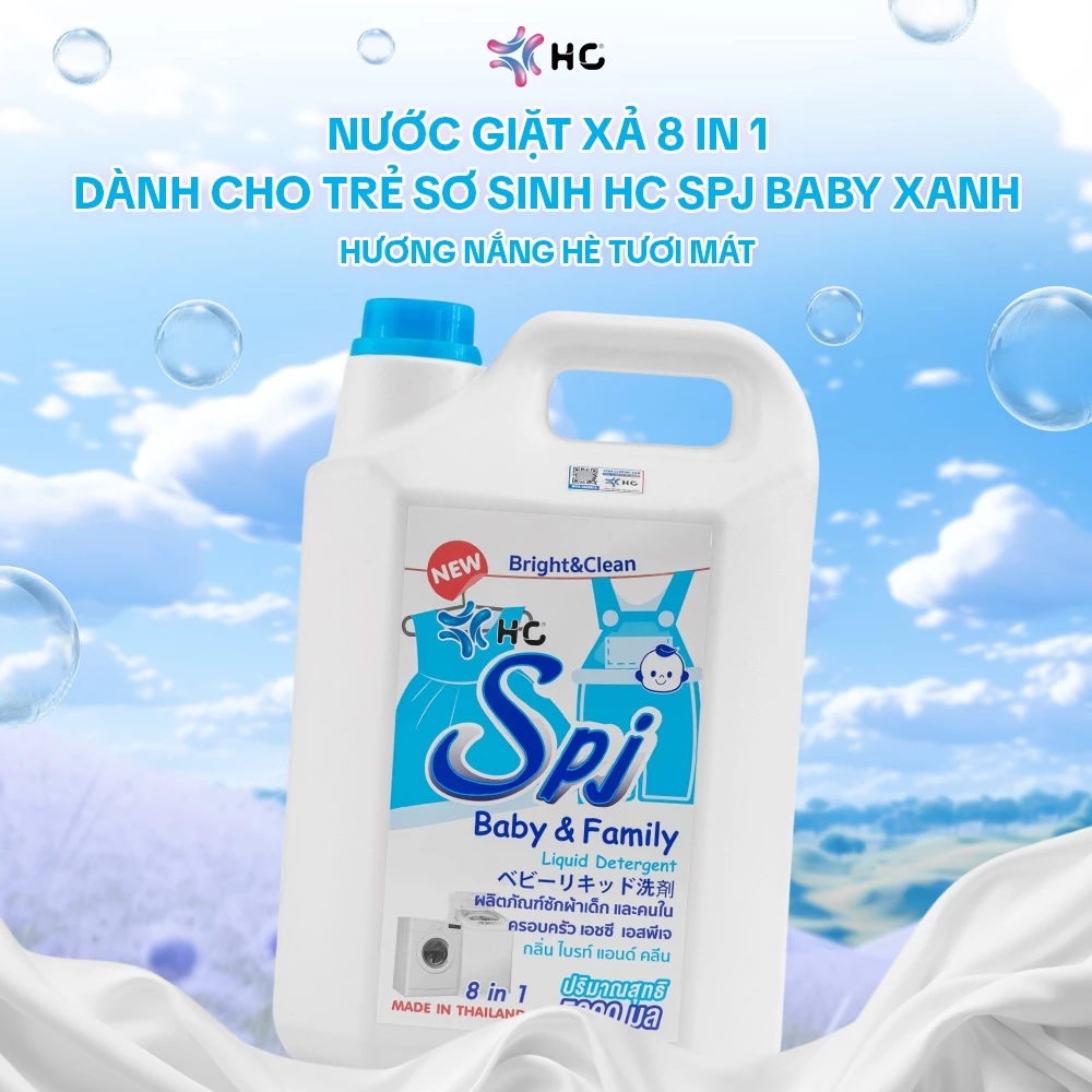  Nước Giặt Xả HC SPJ BABY 8 in 1 Dành Cho Trẻ Nhỏ - Dịu Nhẹ, Thơm Ngọt, An Toàn Cho Làn Da Bé Yêu 