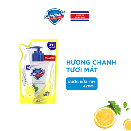  Nước Rửa Tay SAFEGUARD Sạch 99,9% Vi Khuẩn & Dịu Nhẹ Cho Da - Túi 420ML -Thái Lan 