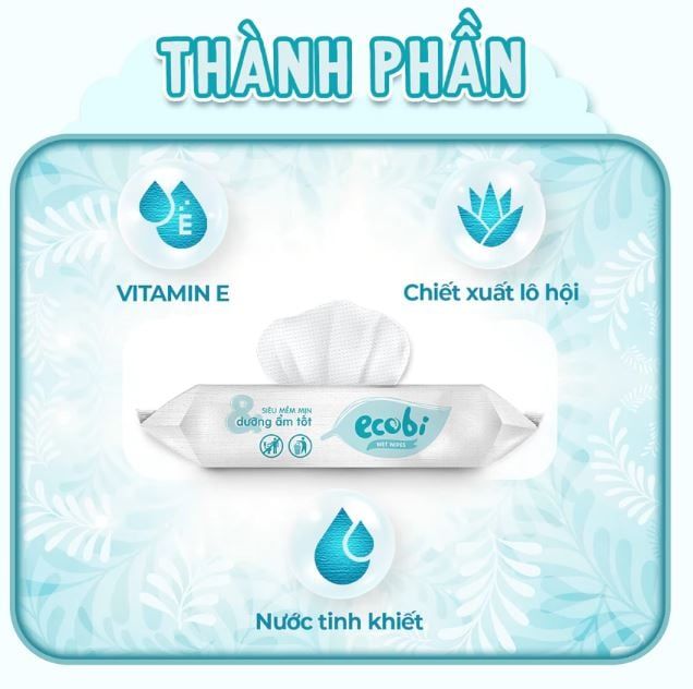  Khăn ướt cao cấp Ecobi gói 20 tờ không mùi 