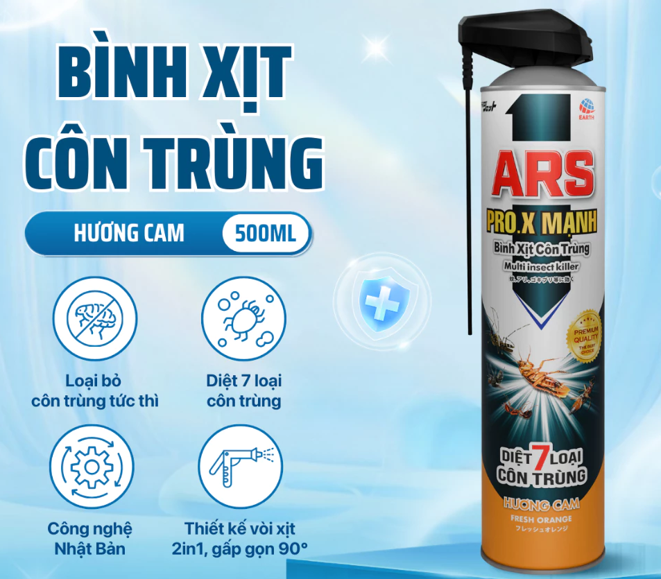  Bình xịt côn trùng ARS PRO.X MẠNH 500 ml Diệt ruồi, muỗi, gián, kiến, bò chét, kiến ba khoang, rệp giường trong gia dụng 