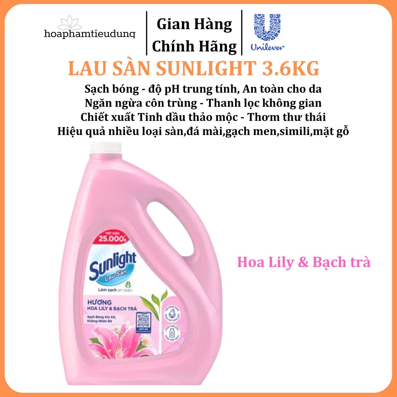  Nước lau sàn Sunlight tinh dầu thảo mộc hương hoa lily và hương thảo can 3.6kg 