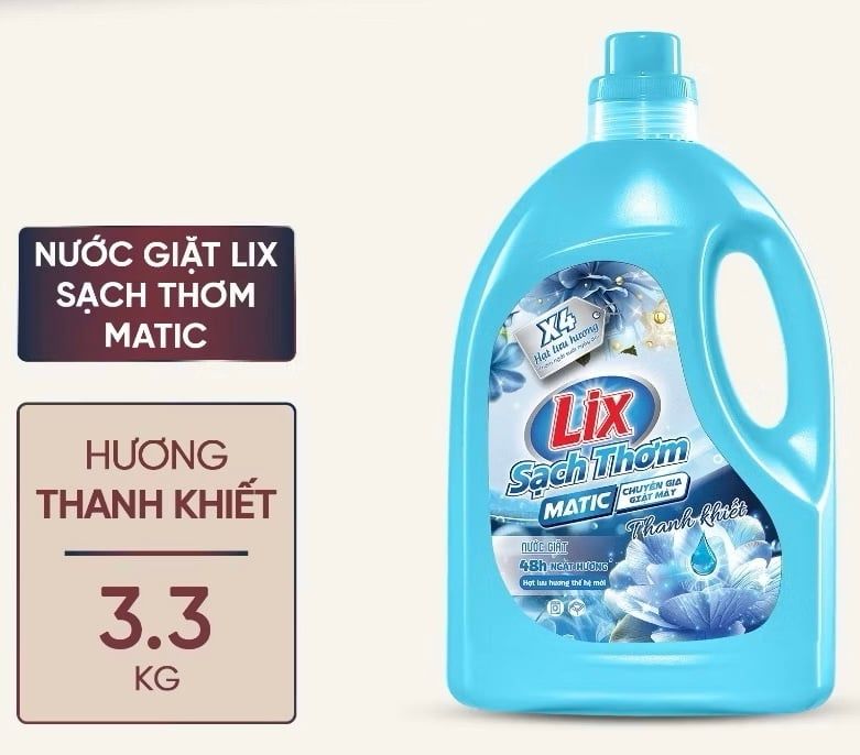  Nước giặt Lix sạch thơm hương mật ngọt/ rạng rỡ/ quyến rũ/ thanh khiết CHAI 3.3KG sạch nhanh vết bẩn 