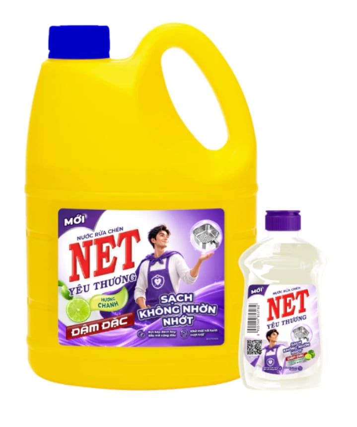  Combo nước rửa chén NET yêu thương đậm đặc hương chanh 3.8kg + nước rửa chén NET yêu thương đậm đặc hương Chanh tươi mát 250gr 