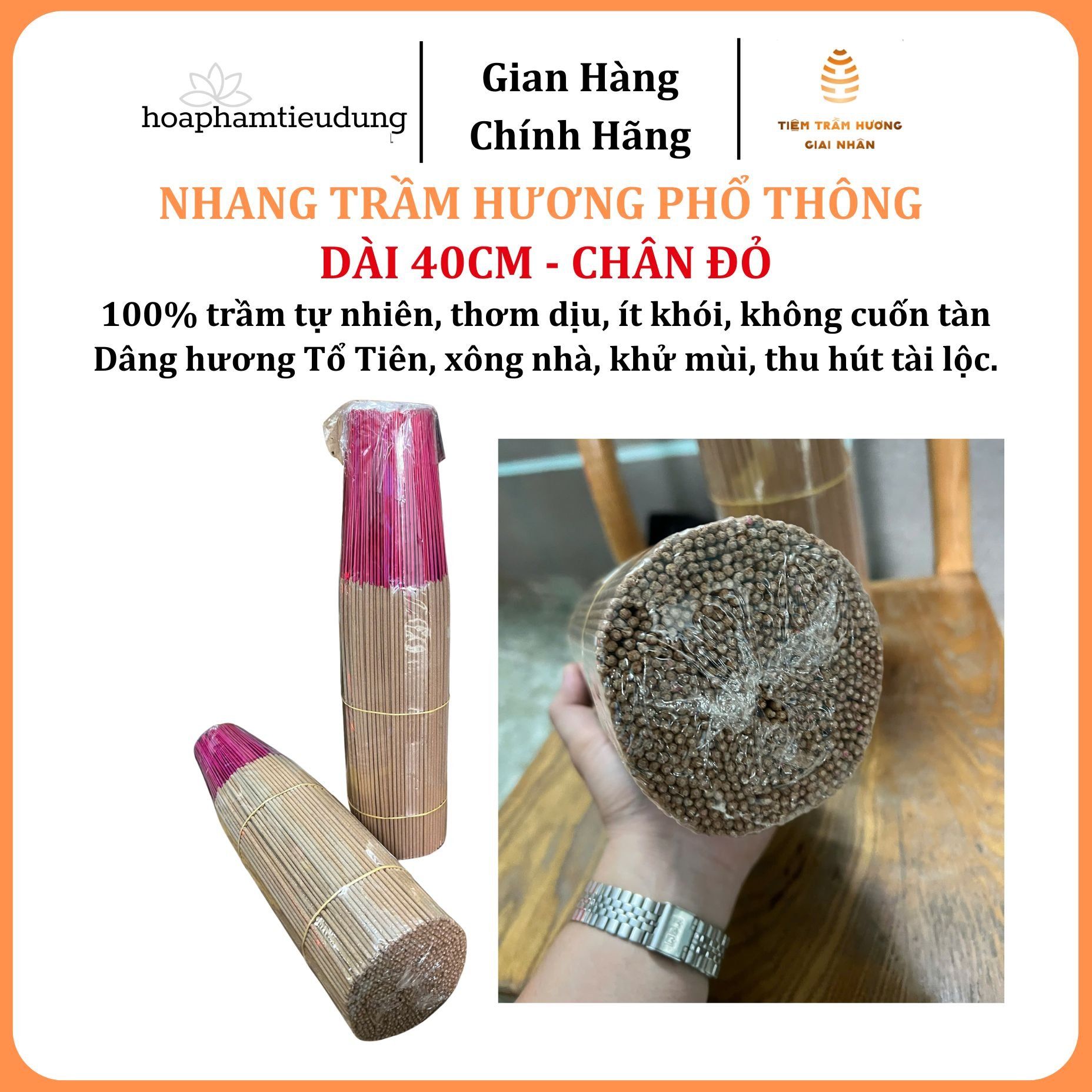  Nhang Trầm Hương (Dòng Phổ Thông) - Chân Đỏ Dài 40cm 