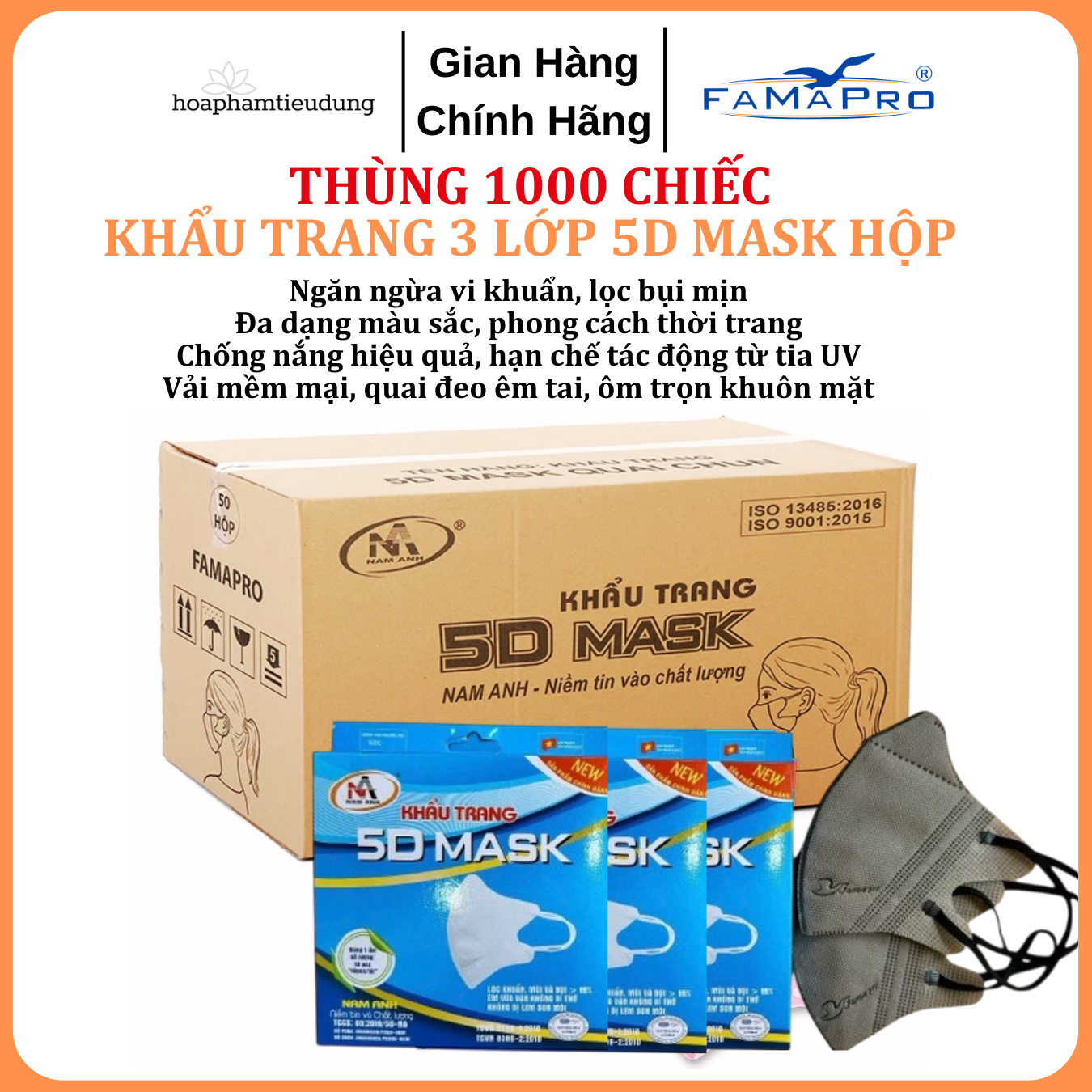  Khẩu trang  3 lớp Famapro 5D Mask hộp 10 chiếc 