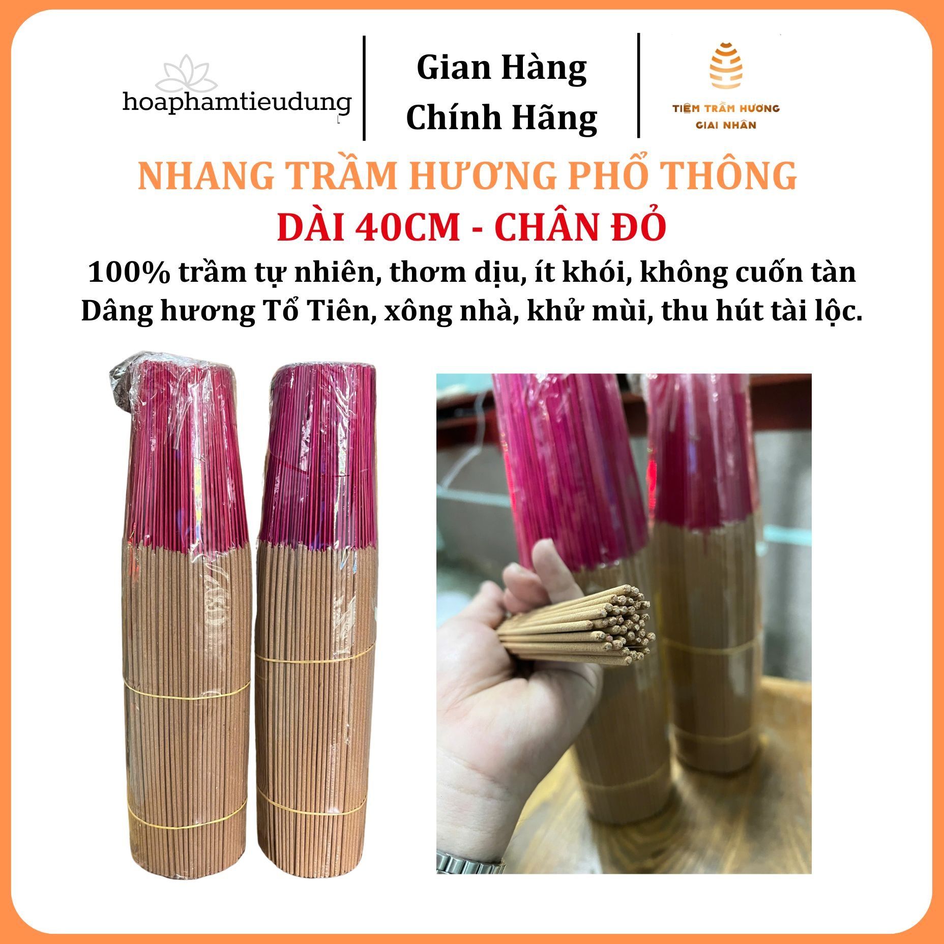  Nhang Trầm Hương (Dòng Phổ Thông) - Chân Đỏ Dài 40cm 