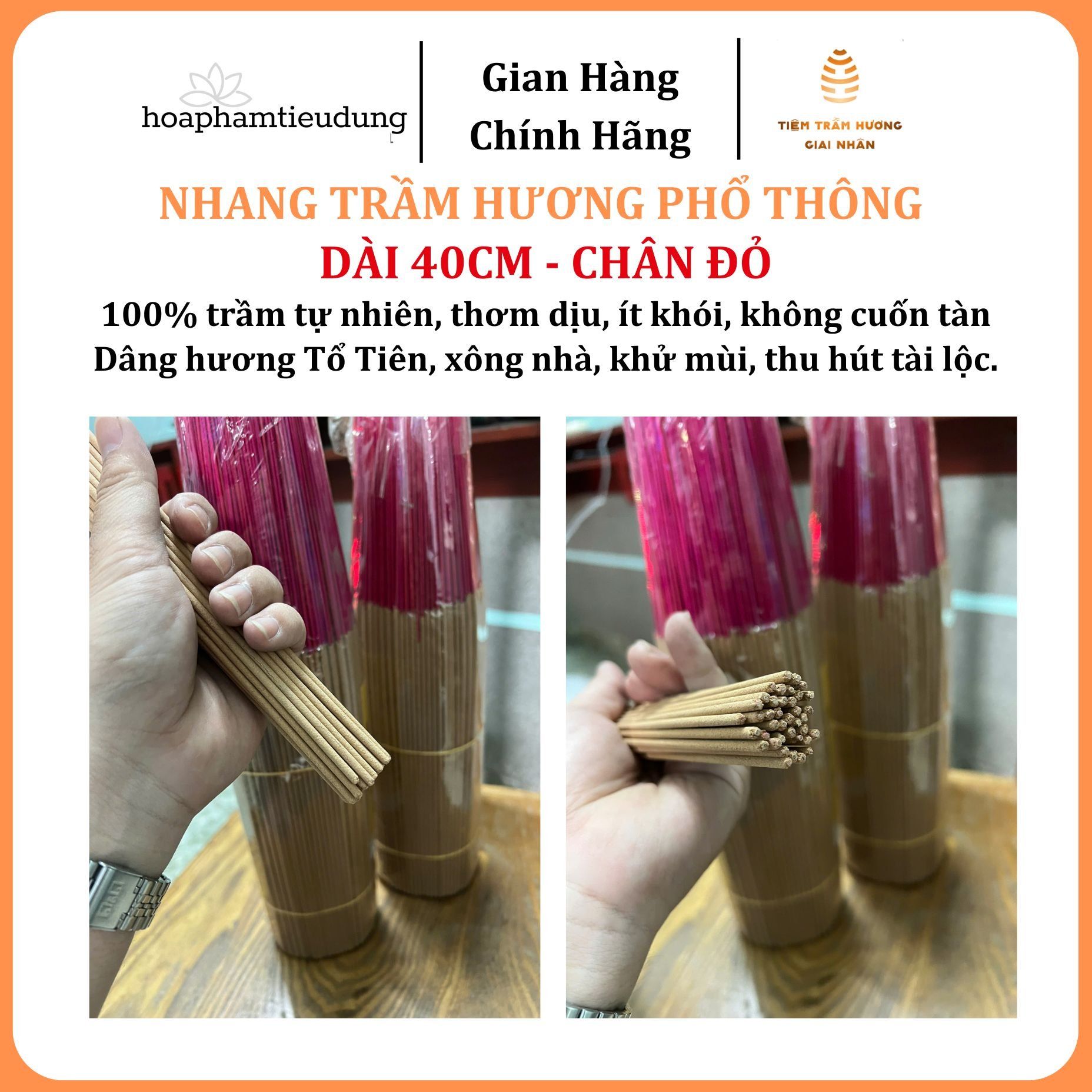  Nhang Trầm Hương (Dòng Phổ Thông) - Chân Đỏ Dài 40cm 