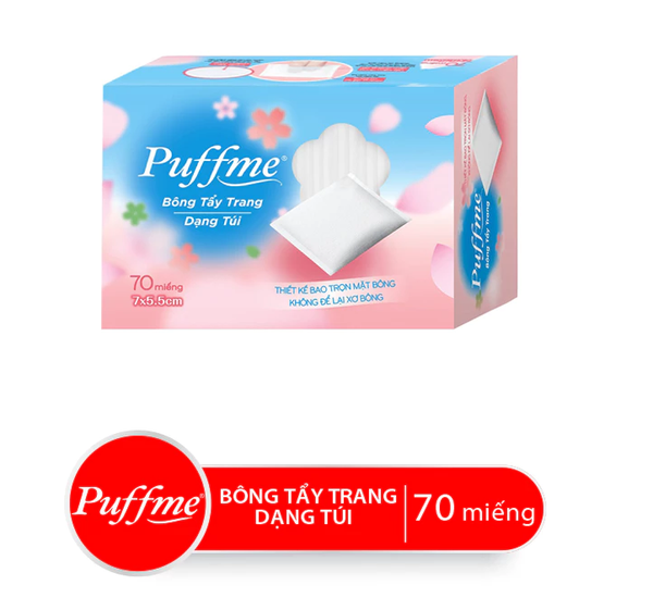 Bông Tẩy Trang PUFFME Dạng Túi Xỏ Ngón, 70 Miếng/Hộp 