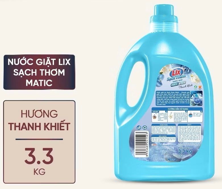  Nước giặt Lix sạch thơm hương mật ngọt/ rạng rỡ/ quyến rũ/ thanh khiết CHAI 3.3KG sạch nhanh vết bẩn 