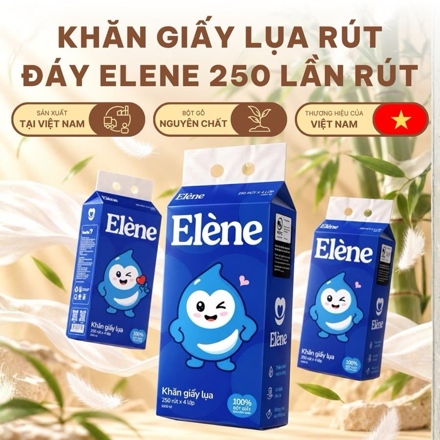 Khăn Giấy Lụa Rút Đáy Elene 250 Lần Rút 4 Lớp Mềm Mịn, Tiện Lợi, An Toàn (Giấy rút cỡ nhỏ) 