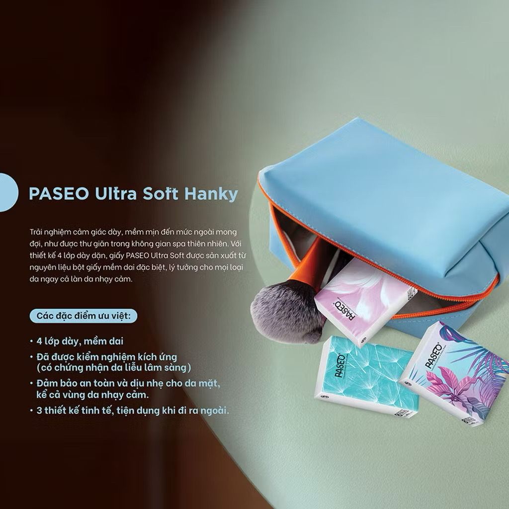  Khăn Giấy Bỏ Túi PASEO Luxury 6 Gói /Lốc Phù Hợp Kể Cả Da Nhạy Tiện Lợi Mang Theo (4 Lớp) 