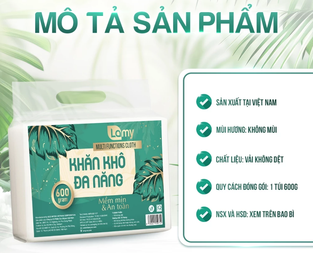  Khăn vải khô đa năng Lamy túi 600gram 500 tờ không mùi 