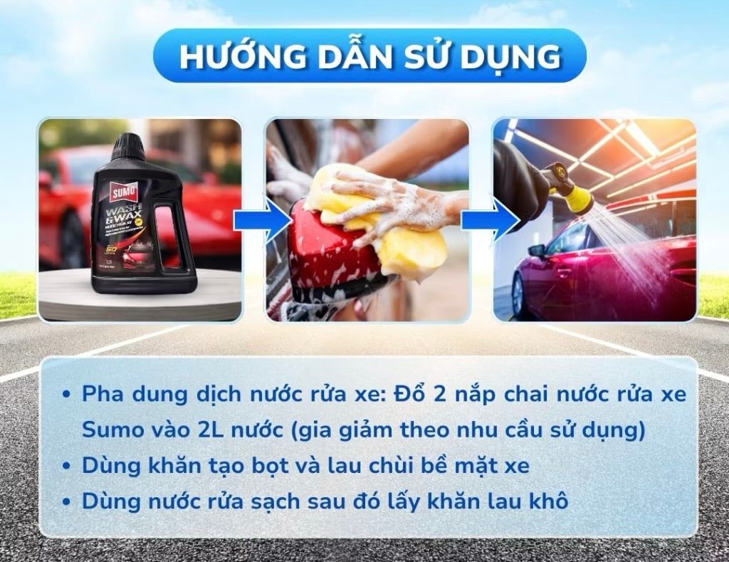  Nước Rửa Xe Sumo Wash & Wax 1 Lít  Đen Mới Nước Rửa Xe Bảo Vệ Nước Sơn Xe Rưa Xe Ô Tô 