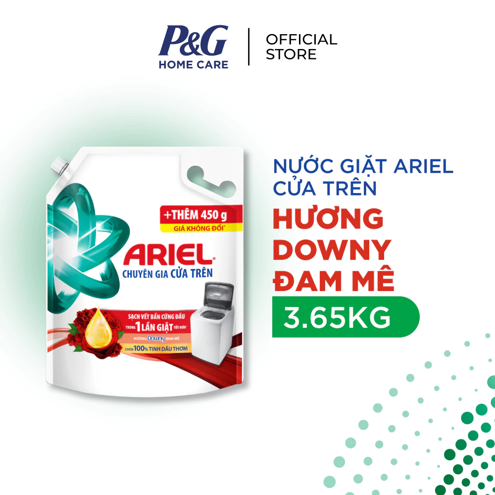  Nước Giặt ARIEL Chuyên Gia Cửa Trên Ngăn Lem Màu Hương Downy Nắng Sớm/ Nước Hoa Túi 3.65 KG 