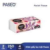  [Lốc 4 Gói] Khăn Giấy Lau Mặt PASEO 250 Tờ/Gói Mềm Mịn Không Bụi An Toàn Cho Da Nhạy Cảm (2 Lớp) 