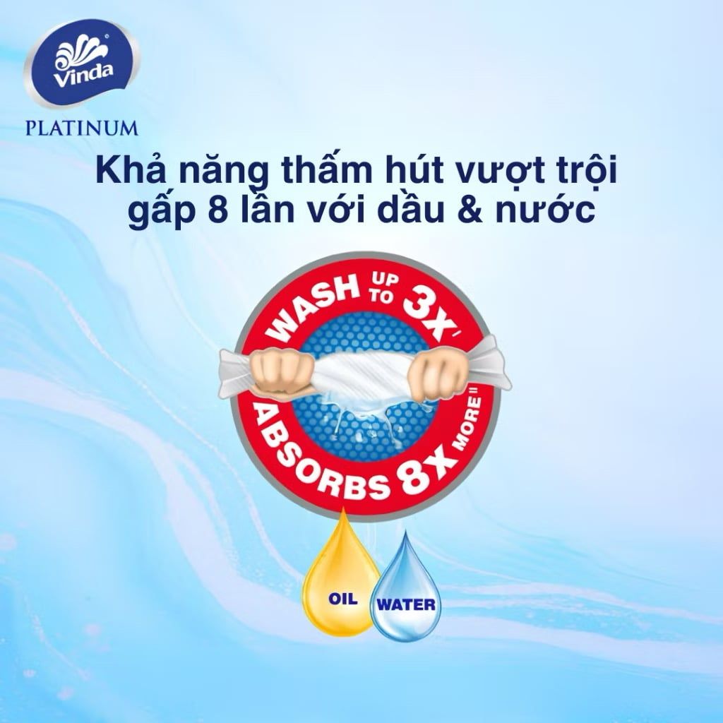  Khăn bếp treo tường Vinda Platinum (gói 180 tờ) bền dai cao cấp 2 lớp - thương hiệu Đức 