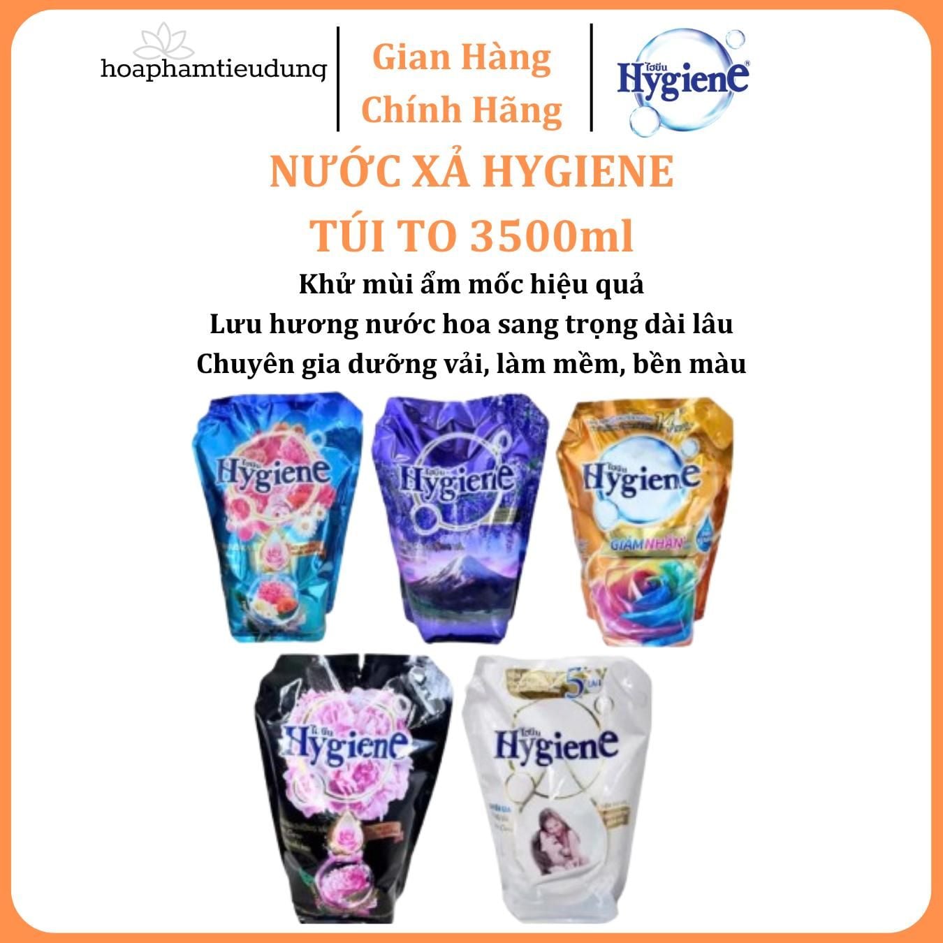 (Túi To Tiết kiệm) Nước Xả Vải Hygiene Đậm Đặc 3.5L Thái Lan 