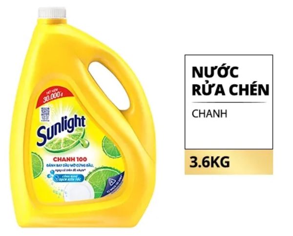  Nước Rửa Chén Bát Sunlight Chanh 100 Sạch Nhanh Xả Bọt Nhanh Rửa Sạch Dầu Mỡ 3.6 kg 
