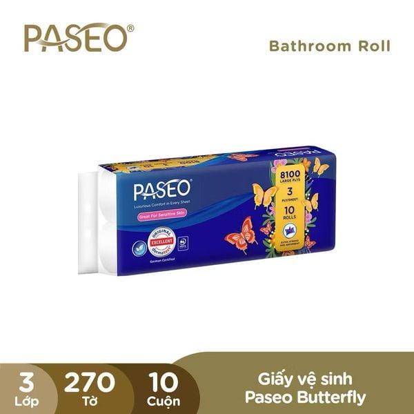  [Lốc 10 Cuộn] Giấy Vệ Sinh Paseo Cao Cấp Mềm Mịn Tan Được Trong Nước Không Gây Tắc Nghẽn (3 Lớp) 