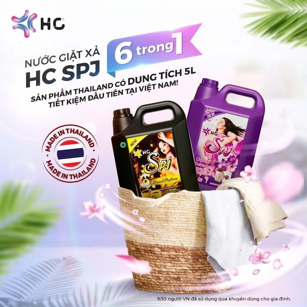  Nước Giặt HC SPJ 6 in 1 – Đánh Bay Vết Bẩn, Làm Sạch Sâu, Lưu Hương 24h, Dịu Da, Mềm Vải 