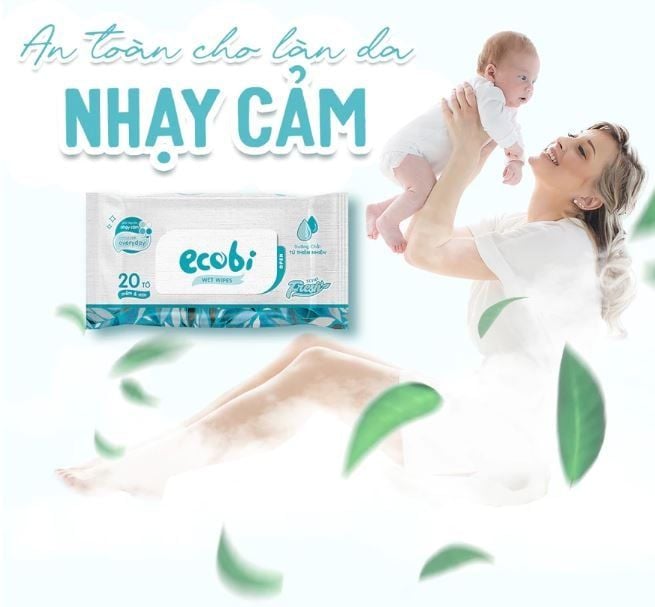  Khăn ướt cao cấp Ecobi gói 20 tờ không mùi 