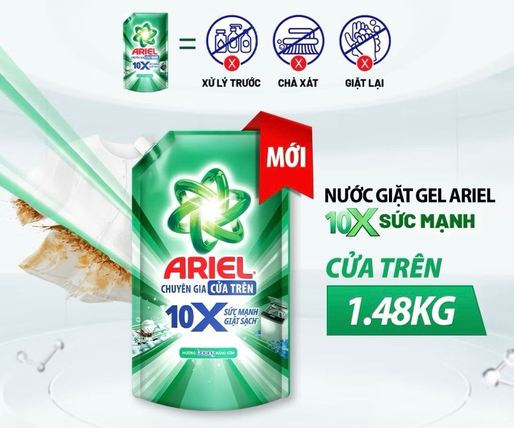  Nước Giặt Gel ARIEL 10X Sức Mạnh Giặt Sạch Chuyên Gia Cửa Trước - Cửa Trên Hương Downy Nắng Sớm Túi 1.37 - 4.05KG 