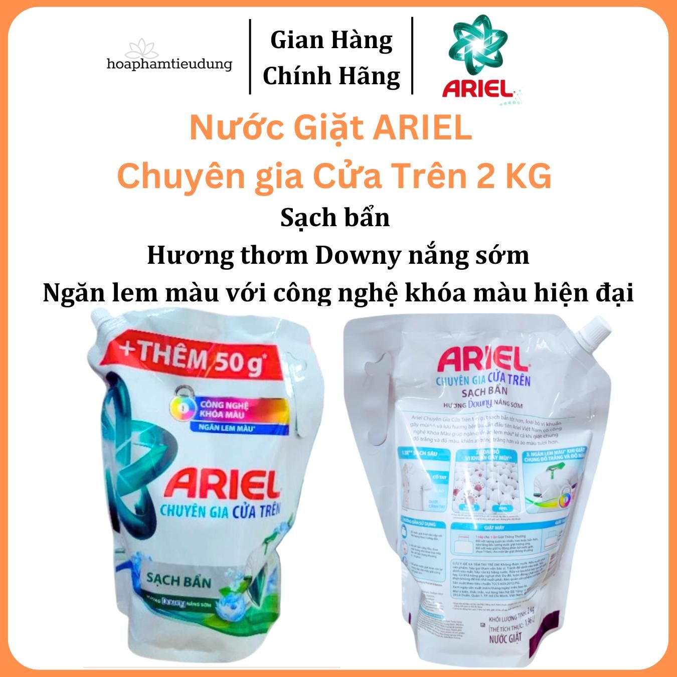  Nước giặt Ariel 2kg hương Downy Nắng Sớm (Máy giặt cửa trên) 