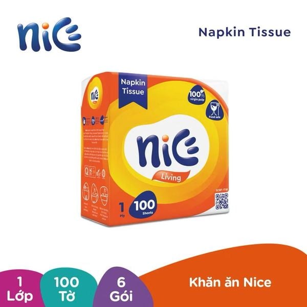  [Gói 100 Tờ] Khăn Ăn NICE Mềm Mại An Toàn Thấm Hút Dầu Thừa  Khăn Giấy Rút Tiện Lợi (1 Lớp) 