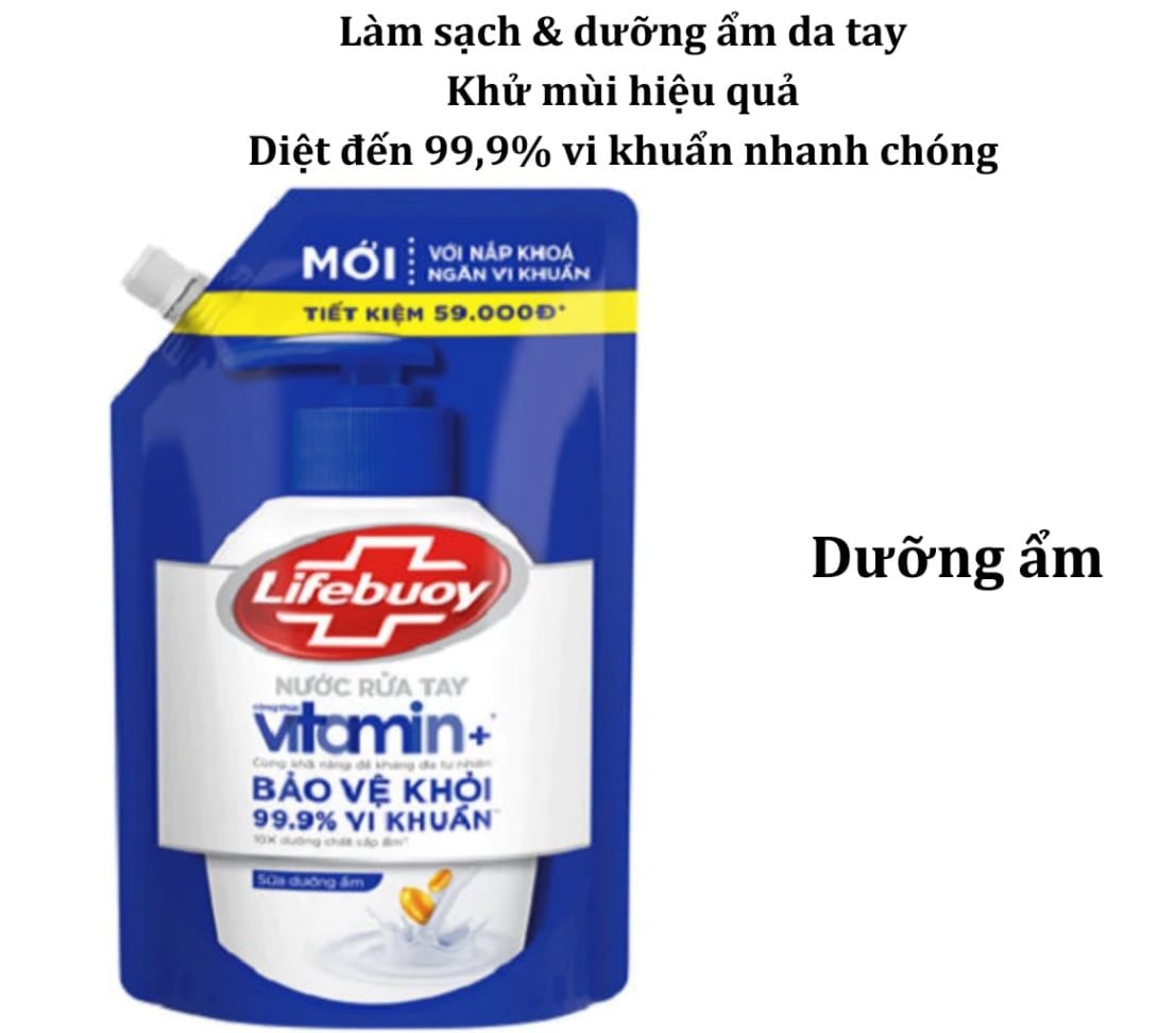  Nước rửa tay sạch khuẩn Lifebuoy Dạng Túi 1 KG có vòi tiện lợi sử dụng 