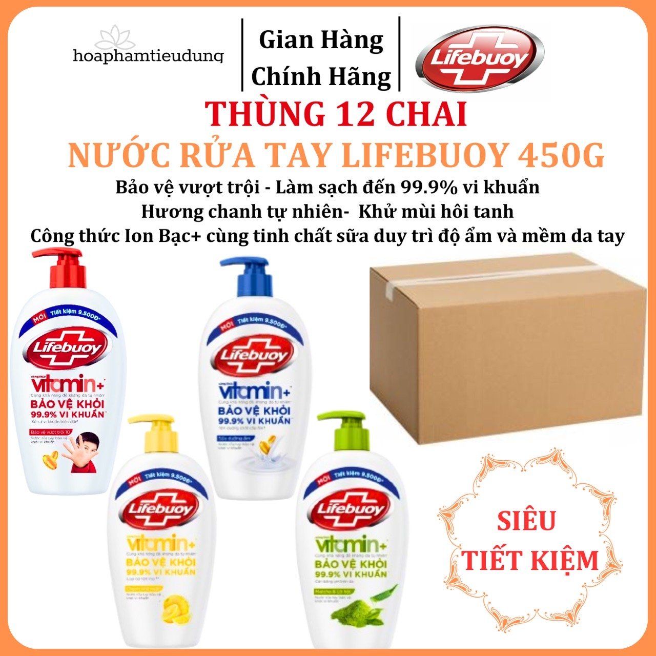  Nước Rửa Tay Lifebuoy Bảo Vệ Khỏi 99.9% Vi Khuẩn Gây Bệnh Với Ion Bạc+ Hỗ Trợ Cùng Đề Kháng Da Tự Nhiên 450g 