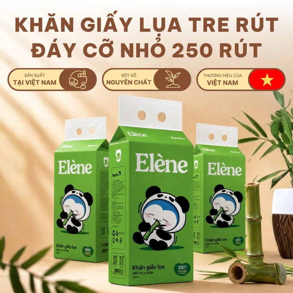  Giấy Lụa Tre Rút Đáy Elene 4 Lớp 250 Lần Rút Cao Cấp, Thân Thiện Với Môi Trường 