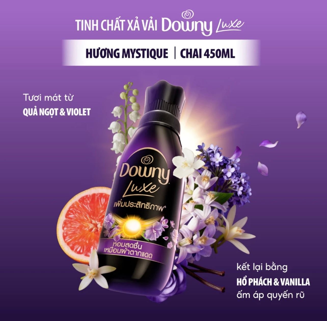  Tinh Chất Xả Vải DOWNY LUXE Tinh Chất Mặt Trời Thơm Như Được Phơi Dưới Nắng - Chai 450ml & Túi 1L 