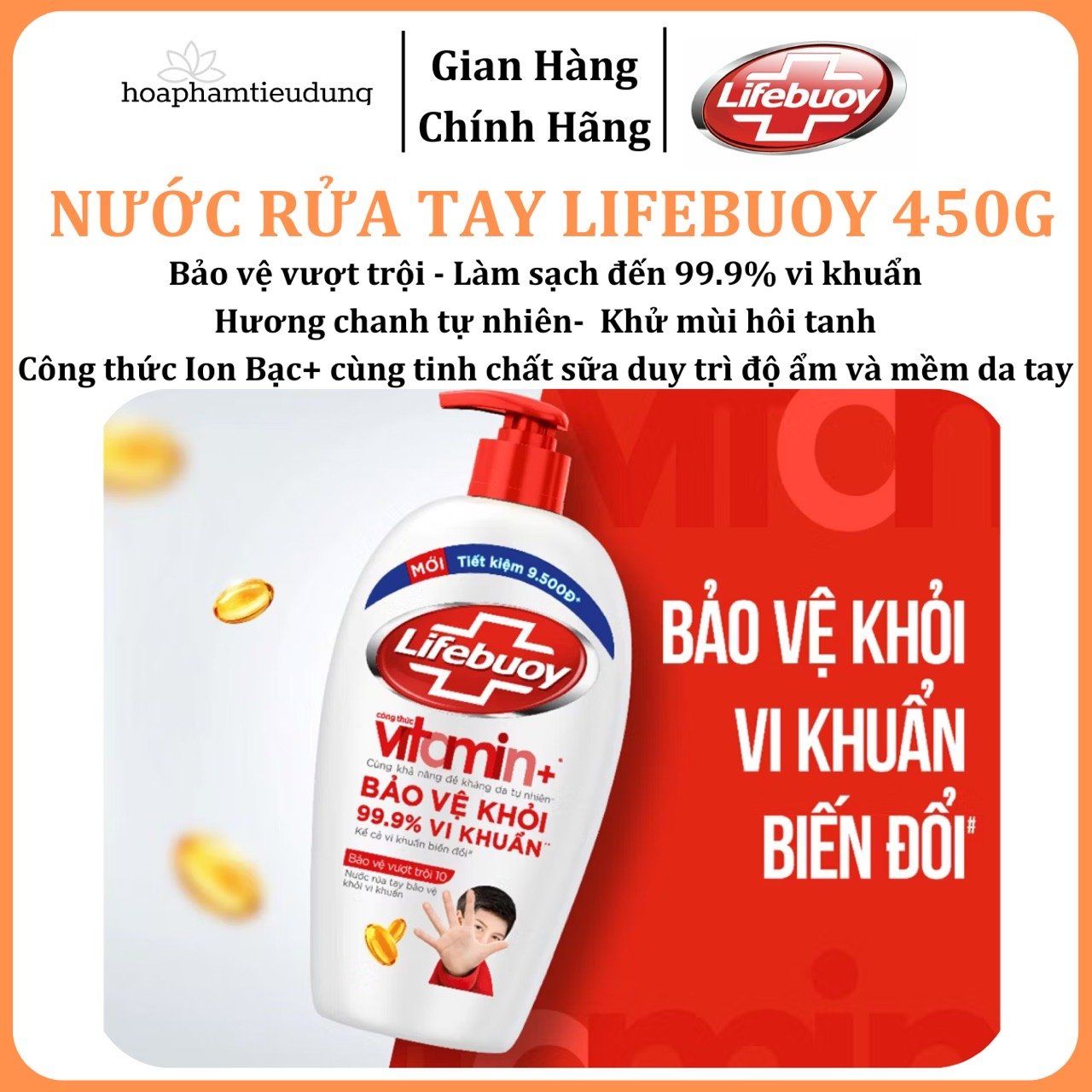  Nước Rửa Tay Lifebuoy Bảo Vệ Khỏi 99.9% Vi Khuẩn Gây Bệnh Với Ion Bạc+ Hỗ Trợ Cùng Đề Kháng Da Tự Nhiên 450g 