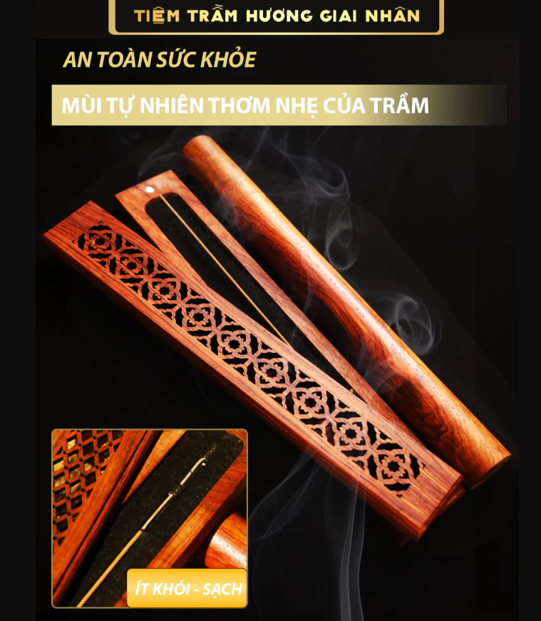  Nhang Trầm hương không tăm An Lạc + Khay gỗ 