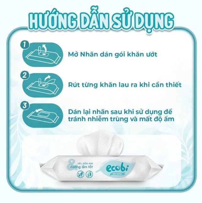  Khăn ướt cao cấp Ecobi gói 20 tờ không mùi 