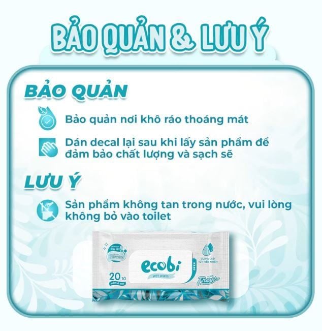  Khăn ướt cao cấp Ecobi gói 20 tờ không mùi 