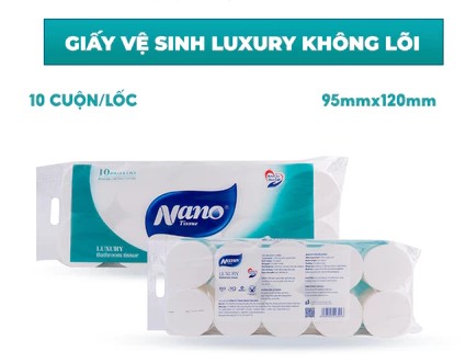 Lốc giấy vệ sinh Nano Luxury 6-10 cuộn 3 lớp, giấy vệ sinh có lõi/không lõi, mềm mịn vài dai 