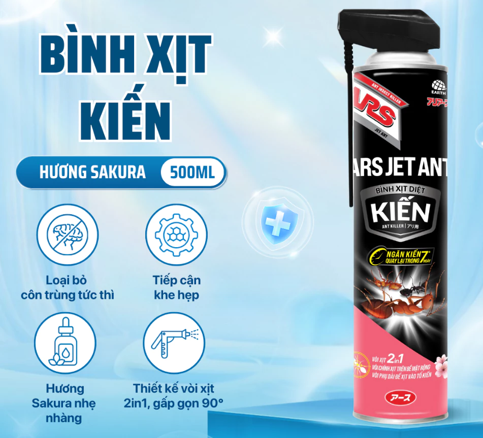  Xịt diệt kiến ARS JET ANT Diệt Kiến Hiệu Quả, Hương Sakura Dịu Nhẹ (500ml) 