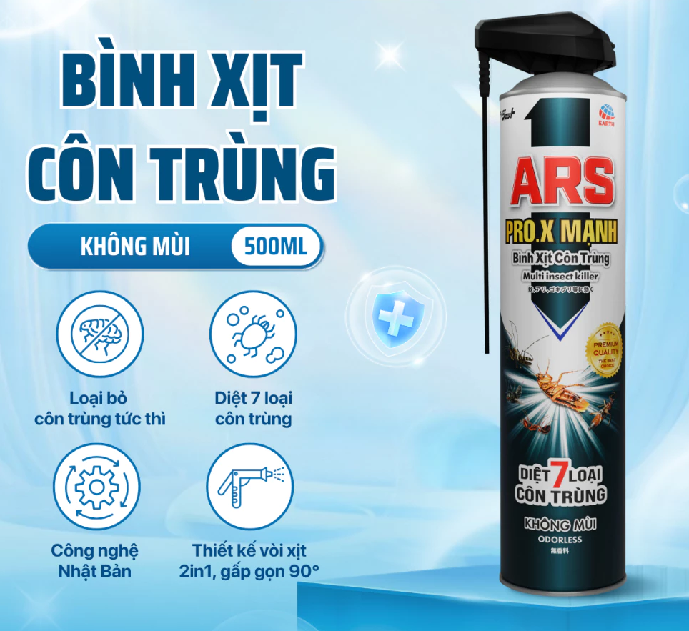  Bình xịt côn trùng ARS PRO.X MẠNH 500 ml Diệt ruồi, muỗi, gián, kiến, bò chét, kiến ba khoang, rệp giường trong gia dụng 