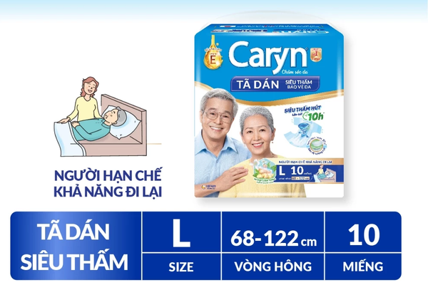  Tã/Bỉm dán người lớn siêu thấm Caryn dành cho người hạn chế khả năng đi lại Size L (8/10/20/40pcs) 