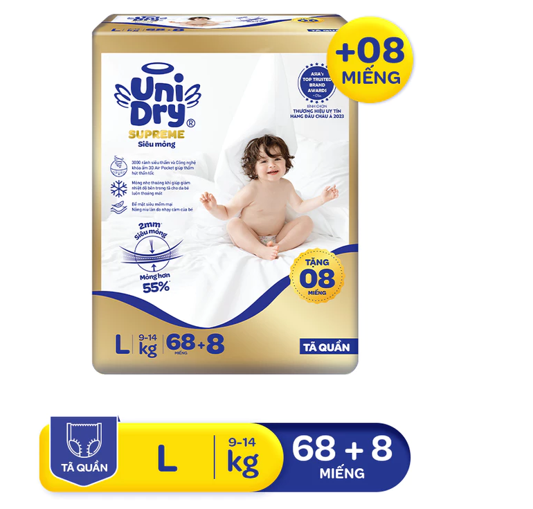  Tã quần UniDry Supreme size M/L/XL/XXL + 8 miếng 
